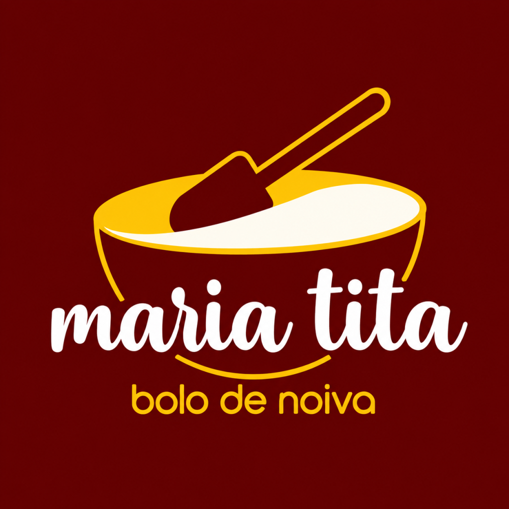 Logotipo Maria Tita aplicado à identidade visual da marca de bolos de noiva.
